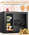 Compact Home Safe 1.2 Cubic Fireproof And Waterproof With Programmable Keypad, opened showing valuables and alarm system