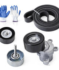 Heavy Duty Serpentine Belt Tensioner Idler Pulley Kit Replaces 90K-39155 For Nissan Altima Maxima Murano 3.5L V6 Engines Smooth Ride And Reliable Performance No More Squeaking Or Slipping. Serpentine belt kit with tensioner, idler pulleys, and gloves