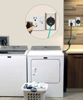4 Prong To 3 Prong Dryer Adapter 30 Amp NEMA 10-30P To 14-30R Converter With Ground Wire in use with laundry room setup