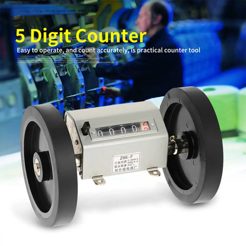 Heavy Duty Metal Rope And Cable Length Counter Featuring Hella Sturdy Rolling Wheel And Dead On Five Digit Readout For Snappy Industrial Measurements And Effortless Manual Reset In Sleek Grey Finish