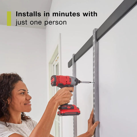 Hella Sturdy Garage Wall Storage Rack With Heavy Duty Steel Shelves And Modular Rails For Workshop Home Organization Super Quick Install Totally Game Changing Setup