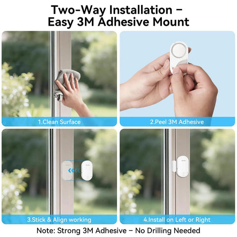 Door Alarms For Kids Safety And Home Security, Two Way Door And Window Alarm, Two In One Alarm And Chime, Three Level Volume Control, Easy Install Door Sensor Alarm Set Of Three. 3M adhesive door sensor install on window frame
