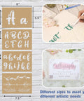 Go To Calligraphy Stencil Kit With 50 Pieces Large 4 Inch And Small 2 Inch Alphabet Stencils for Arts and Crafts Painting on Wood.