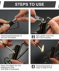 Steps to use the Two Pack Permanent Match Lighter Set With Tinder Storage Canister, Reusable Fire Starter, Multitool Keychain And Bottle Opener.