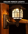 4 Pack Solar Fence Lights Outdoor Waterproof Lanterns Warm White LED Wall Deck Post Landscape Lighting mounted on wall