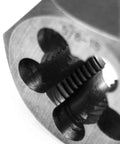 Close-up of Five Eighths By Eighteen UNF Hex Die for Thread Repair in Carbon Steel, showing precise thread forming details.