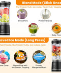 Personal Size Portable Blender For Shakes And Smoothies, 16oz Mini Small Smoothie Blender With On The Go Lid and Sip Lid, 26000Rpm Rechargeable Cordless Electric Blender For Travel Gym Office, Black showcasing blend and shaved ice modes.