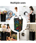 Colorful Silhouettes Laundry Basket With Handles, 50L Large Hamper in use in various home settings with toys and laundry