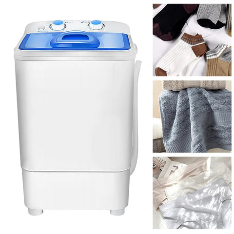 Compact Portable Washing Machine With 7.5 Liter Basin For Quick Laundry, featuring dual knobs and compact design for small spaces.