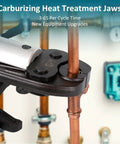 Close-up of 7 Piece Compact Press Jaws Kit For 1/4 Inch To 1 1/8 Inch Refrigeration Piping in use on copper pipe