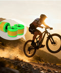 Cyclist on mountain bike, inset showing Self Adhesive TPU Bike Tire Liner Inner Tube Flat Protector For 20 24 26 650B 29 700C Tires