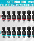 3/8 Inch Drive Impact Swivel Socket Set With 14 Shallow Wobble Sockets SAE And Metric In One Kit Heavy Duty Chrome Molybdenum Construction For Tough Jobs, 14-piece sizes