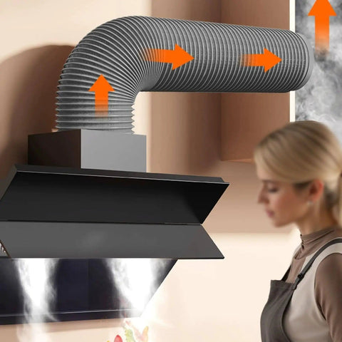 Flexible Insulated Duct Pipe For Dryer Vents And Exhaust Fans 6 Inch 7 Inch 8 Inch 10 Foot Long installed on range hood