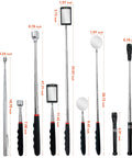 Five Piece Magnetic Pickup Tool Kit with Telescoping Flexible Flashlight Round and Square Inspection Mirrors and Two Magnetic Retrieval Rods