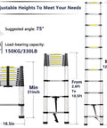 Diagram of Telescopic Aluminum Extension Ladder 12.5 Ft Multi Purpose Collapsible Ladder with Non Slip Feet and Locking Mechanism
