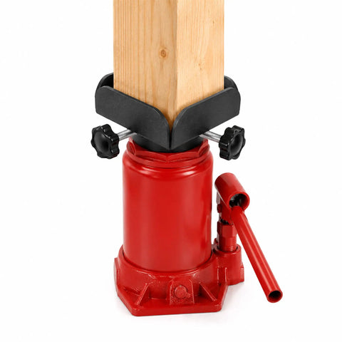 Heavy Duty Bottle Jack Adapter With Jack Plate, Pad And Stand Adapter for stable lifts on 4x4 wood posts secured with hex star knobs.