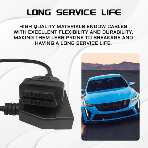 OBD1 To OBD2 GM Adapter Cable, 12 Pins To 16 Pins Extension For GM Vehicles shown with a blue car, long service life