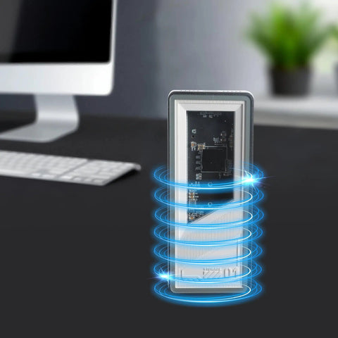 Sleek Plug And Play M.2 NVMe SSD Enclosure With Smart Cooling Fan And Transparent Back Plate for Thunderbolt 3 4 USB4 setup, showing internal circuitry.