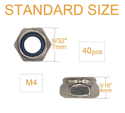 40 Piece Pack Heavy Duty M4 X 0.7mm Stainless Steel Self Lock Nylon Inserted Lock Nuts For 3D Printer And Furniture Projects With Plastic Storage Case