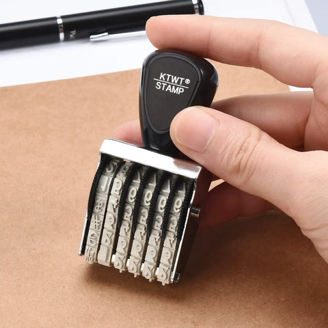 Everyday Kickass Six Digit Rubber Number Stamp Featuring Auto Rolling Dial For Quick Numbering Precise Date Stamping And Heavy Duty Office Project Grind in hand.