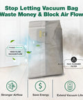 Diagram highlighting Six Pack High Efficiency Vacuum Bags For AstroVac Central Vacuum Systems with features and benefits.