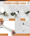 Set Of 4 Bed Sheet Straps With Metal Clips Adjustable Fitted Sheet Holders For Corner Wrinkle Free Bedding step-by-step installation