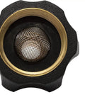 Close-up of brass water inlet fitting for pressure washer pumps, showing mesh filter, heavy duty, compatible with multiple models.