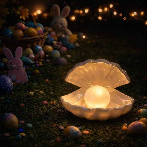 Ceramic Shell Pearl Light LED Clam Tabletop Lamp For Beach Room Decor White Pearl Glow Ocean Theme Night Light Gift