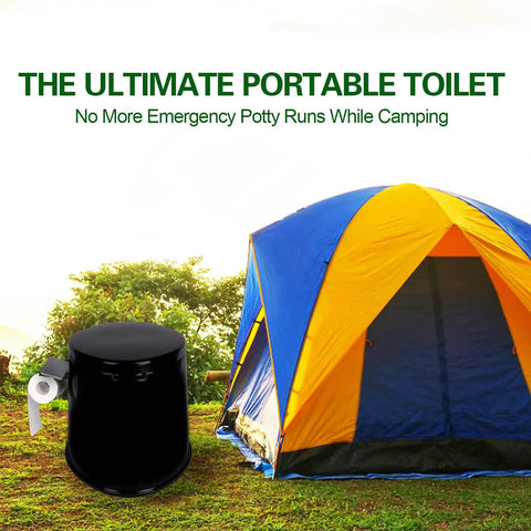 Go To Portable Camping Toilet With Detachable Inner Bucket And Removable Toilet Paper Holder Black Large near tent