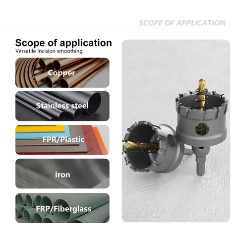Heavy Duty Tungsten Carbide Tipped Hole Saw Kit 10 Pieces For Hard Metals With Titanium Plated Pilot Center Drill Bits displayed