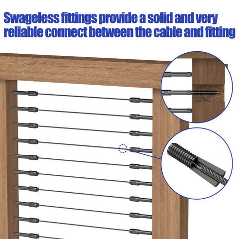 Swageless Lag Screws Left And Right Set For Wood Posts Black One Eighth Inch 20 Pack T316 Stainless Steel Cable Railing Kit detail