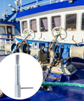 Stainless Steel Self Locking Plunger Pins With Durable Spring Rod Quick Release Handle shown on a boat deck for shipbuilding.