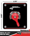 Longacre battery disconnect switch with panel; red ON/OFF knob on black mounting plate.