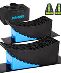 RV Leveling Blocks 6 Inch Two Pack For Travel Trailers Heavy Duty Curved Camper Levelers With Two Wheel Chocks Two Rubber Mats And Carry Bag All In One RV Leveling System For Single Or Dual Axle Trailers