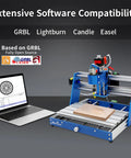 All Metal 3 Axis CNC Router Kit With Emergency Stop for Wood Plastic PCB Acrylic PVC Engraving shown with software compatibility overview