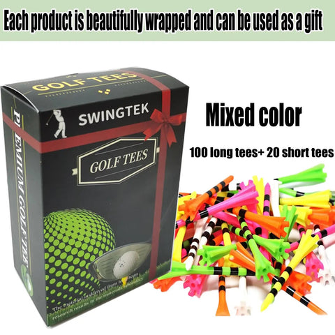 Bulk 120 Pack Plastic Golf Tees Set With 100 Long Three And A Quarter Inch Tees And 20 Short One And A Half Inch Tees Mixed Colors