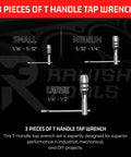Three Piece T Handle Tap Wrench Set With Jaw Openings 1/16 To 5/32, 5/32 To 1/4, And 1/4 To 1/2 Inch for taps reamers