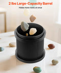 Rock Tumbler Kit For Beginners And Pros, 2 lb Capacity barrel with rough gemstones floating above, showcasing size and use.