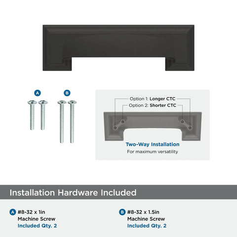 Matte Black Cup Pull Cabinet Hardware 3 Inch and 3-3/4 Inch Center-to-Center Distances with screws