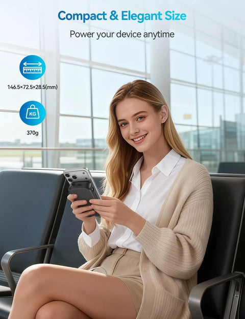 Ride Or Die Portable Charger With 32000Mah Capacity And Built In Cables Featuring Usb C Fast Charging For Phones Tablets All Day Juice Hardcore Build Quality, compact size held by woman in a casual setting.