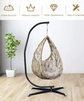 Heavy Duty C Type Hammock Stand Portable and Detachable for Hanging Hammocks Air Chairs Porch Swings Outdoor and Indoor Use Fits Most Chairs With 360 Degree Rotation Easy Assembly Durable Steel Frame supporting an egg chair indoors