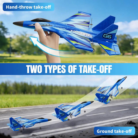 RC Plane For Kids And Adults Easy To Fly With Gyro Stabilizer 2.4GHz Remote Control Aircraft jet showing hand-throw and ground take-off
