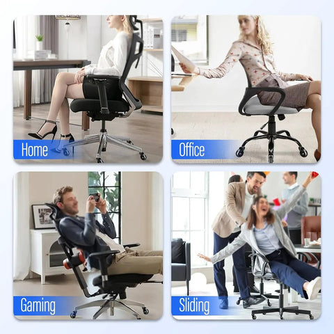 Set Of Five Heavy Duty Swivel Caster Wheels For Office Chairs Featuring Bone Quiet Rolling PU Treads in home, office, gaming, and sliding use.