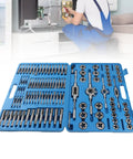 HUIOP Premium 110 Pc Metric Tap And Die Set Wrenches For Steel Hand Threading Kit With Taps Dies Torque Tools Repair Nuts Bolts Gear Fixing blue case