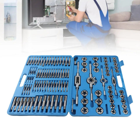 HUIOP Premium 110 Pc Metric Tap And Die Set Wrenches For Steel Hand Threading Kit With Taps Dies Torque Tools Repair Nuts Bolts Gear Fixing blue case