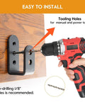 Heavy Duty 2x4 Door Barricade Brackets U Shaped Security Braces For Indoor And Outdoor Doors Black Finish 2 Pack Rugged Carbon Steel Construction being installed with drill on wood surface