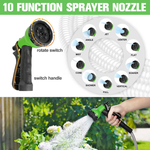 Heavy Duty Stainless Steel Garden Hose 150 Ft With Three Quarter Inch Brass Fittings Sprayer Nozzle detail