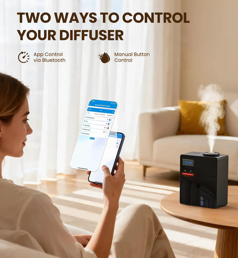 Chill Out Your Space With This Waterless Essential Oil Diffuser using Bluetooth app control while emitting cold vapor.
