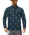 Mens Little Dragon Star Long Sleeve Fishing Shirt With One Quarter Zip Chin Guard Sun Protection Stand Up Collar