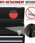 Anti-detachment design of Three Drawer Portable Tool Box With Locking System, Steel Construction, Black, smooth-glide drawers shown.